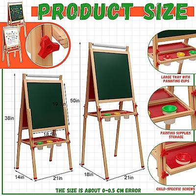 Easel for Kids Including 100+ Accessories, Kids Easel Double Sided Wooden,  White Board & Magnetic Drawing Board & Paper Roll, Height Adjustable