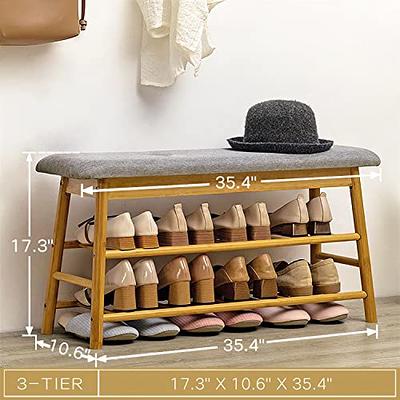 3-Tier Bamboo Shoe Rack Bench with Cushion-Natural