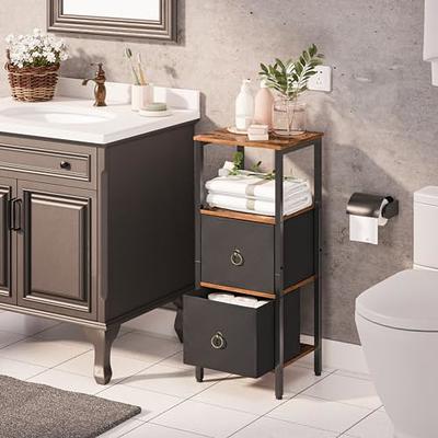 URTR Classic Wood 4-Drawer Storage Cabinet Dresser Storage Tower 4-Tier Storage Shelves with Removable Fabric Storage Box, Brown