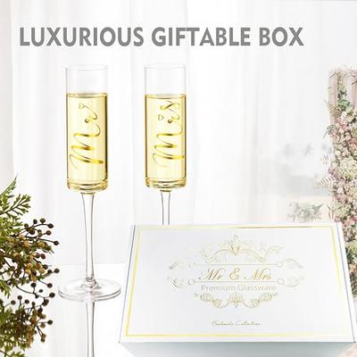 Sziqiqi Wedding Champagne Glass Set Gold Toasting Flute Glasses Deluxe Pack of 2 with Rhinestone Rimmed Hearts Decoration for