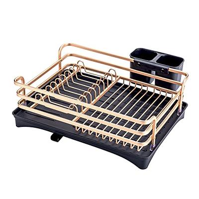 SANNO Expandable Dish Drying Rack Over The Sink Dish Drainer Dish Rack in  Sink or On Counter with Utensil Silverware Storage Holder, Rustproof