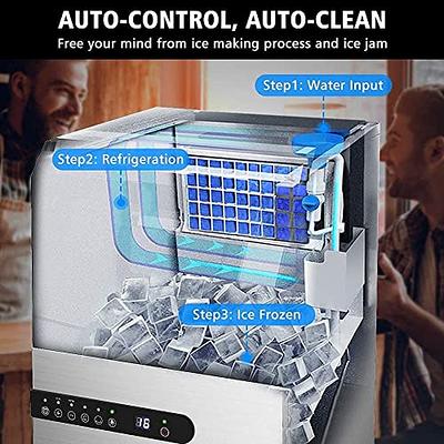 Ice Cube Makers, Commercial Ice Maker Machine,Under Counter Ice Maker with  Large Storage Bin,Fully-Automatic Freestanding Commercial Clear Cube Ice