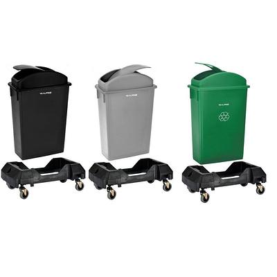 23 Gal. Green Plastic Commercial Recycling Slim Trash Can with Swing Lid  (3-Pack)