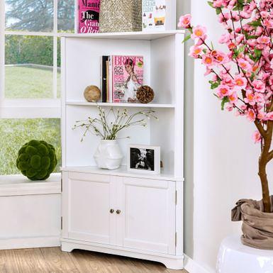 White Open Shelf Corner Cabinet