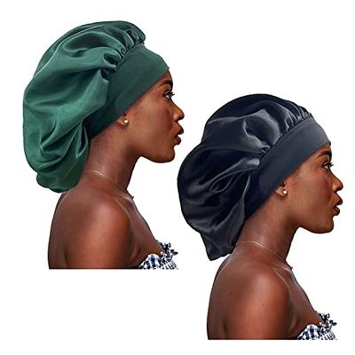 4PCS Silk Bonnet for Sleeping Hair Wrap Satin Bonnets Shower Cap for Black  Women Men Elastic Wide Band Hair Bonnet Cap for Sleeping Curly Hair(Black &  Wine Red & Purple & Brown)