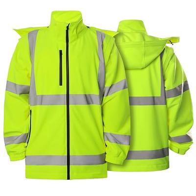 SHORFUNE High Visibility Reflective Softshell Safety Jacket for Men,  Waterproof and Windbreaker Fleece Lining Winter Work Jackets with  Detachable Hood