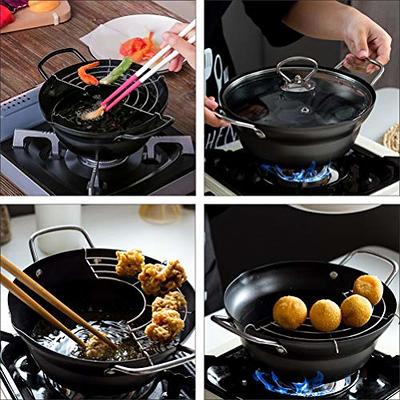 Tempura Deep Fryer Non Stick Tempura Pot Japanese Frying Pan Iron Pot with  Oil Drip Drainer Rack Lid for Fried Chicken Legs Dried Fish French Fries  20cm - Yahoo Shopping