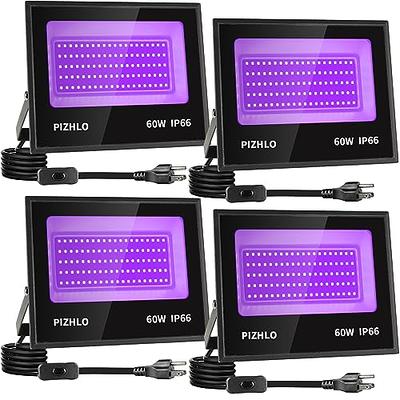 4 Pack 60W LED Black Light, Blacklight Flood Light with Plug & Switch, IP66  Waterproof Outdoor