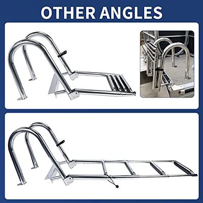 4 Steps Pontoon Boat Ladder, Stainless Folding Telescoping Ladders Rear  Entry Mounted, Dock Yacht Deck Ladder with Extra Wide Steps & Handrail