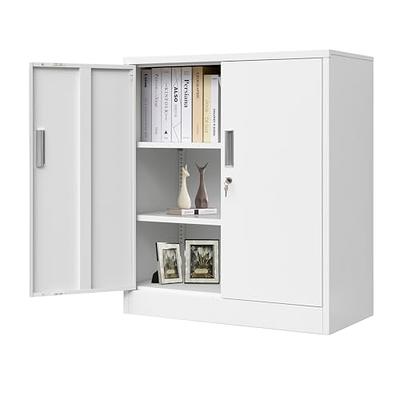 INTERGREAT Steel Storage Cabinet Lockable Metal Storage Cabinets with 2 Adjustable Shelves Counter Height Cabinet, Light Gray