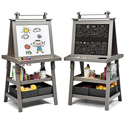 Costzon Kids Art Easel, 3 in 1 Double-Sided Storage Easel w/Whiteboard,  Chalkboard & Paper Roll, 2-Tier Rack w/ 2 Storage Boxes, Large Capacity  Tool Tray for Toddlers (Grey) - Yahoo Shopping