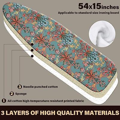 Ironing Board Cover and Pad Standard Size 15 x 54,3 Pairs of Hook and Loop  Fastener Straps,Elastic Edges,Cotton Iron Board Cover with Scorch Resistant