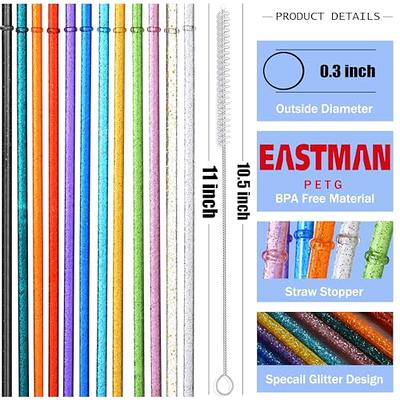 Reusable Clear Plastic Glitter Straws With Brush, Long Hard