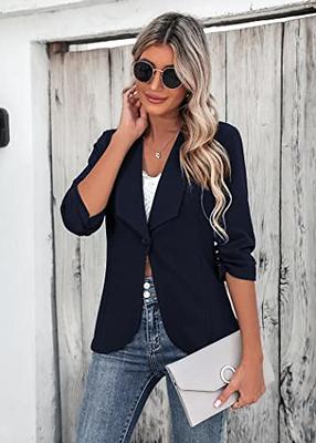 Beyove Women's Casual Work Solid Color Knit Blazer Office Suit Jacket  Blazer Plus Size Navy Blue XL - Yahoo Shopping