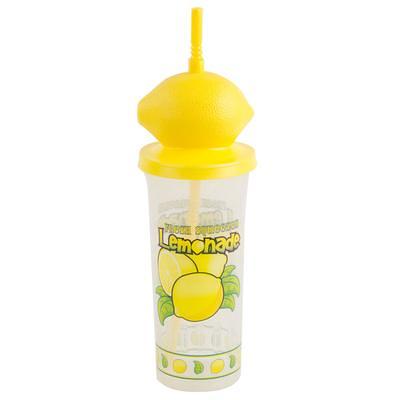 16 oz. Tall Plastic Lemonade Cold Cup with Straw and Lid - 500/Case