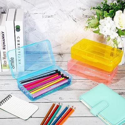 Sooez 1 Pack Pencil Box, Plastic Pencil Case, Hard Pencil Case with  Stickers, Plastic Storage Crayon Box, Large Plastic Pencil Boxes, Stackable  Pencil