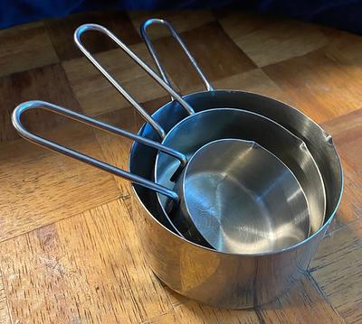 Vintage Stainless Steel Space Saver Multi Measure 3 Piece Cup Set