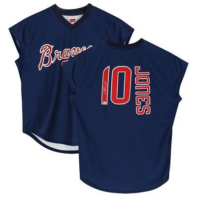 Men's Mitchell & Ness Atlanta Braves Legend Slub Henley Red and Navy Baseball  Shirt