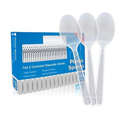 100 Clear Plastic Spoons, Heavy Duty Plastic Silverware Spoons, Fancy  Plastic Cutlery, Elegant Disposable Spoons Pack, Bulk Disposable Flatware, Plastic Utensils Set