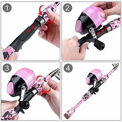 WIDDEN Kids Fishing Pole Full Kits 5 FT Portable Telescopic Fishing Rod and  Reel Combos with Tackle Box, Travel Bag for Girls, Boys, Youth, Pink :  : Sports, Fitness & Outdoors