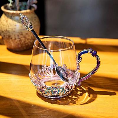 Tea Cups with Spoon, Glass Tea Cup, Fancy Tea Cups, Gifts for Women, Tea  Mugs for Women, Flower Tea Cup, Blown Glass, Tea Cup Gift, TeaCup, Tea Sets  for Women, Gift Ideas