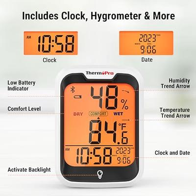 ThermoPro TP358 Bluetooth Thermometer for Room Temperature with Built-in  Clock, Smart Temperature Sensor and Humidity Meter with Backlit, 260Ft  Hygrometer Indoor Thermometer for Home Greenhouse - Yahoo Shopping