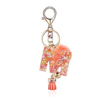 Unpafcxddyig Pom Pom Keychain Artificial Fur Ball Rhinestone Alphabet  Letter Keychains for Car Key Ring Tote Pendant