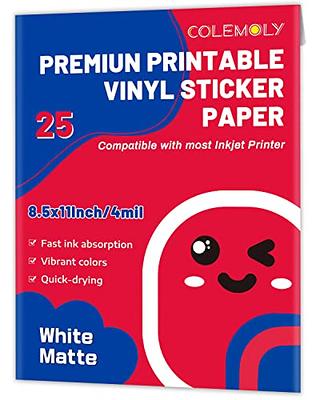 Printable Vinyl - Sticker Paper for Epson (50 Sheets, Matte Sticker Paper White, 8.5x11) - Printable Sticker Paper for Inkjet Printer - Sticker