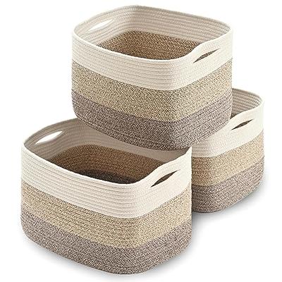  Storage Baskets for Shelves, Cotton Rope Woven Basket With  Handles for Organizing, 3-Pack 15x11x9.5 Decorative Towel Baskets for  Shelves Organizer, Kids Toy Bins, Closet, Baby Nursery, Brown : Baby