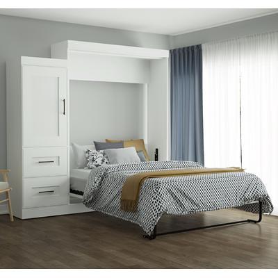 30W Tall Storage Shelf for Bedroom in White & Walnut Grey by Bestar