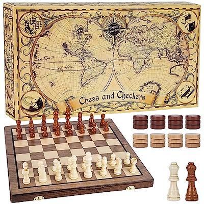 OUMODA Luxury Magnetic Wooden Chess Game Set - 15 Walnut Chess Board with  Stylish Chess Pieces - 2 Extra Queens, Strap-Style Elastic Rope Storage