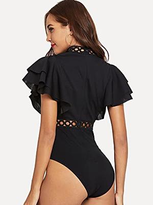 SOLY HUX Women's Mock Neck Ruffle Butterfly Sleeve Skinny Bodysuit Black  Pure XS - Yahoo Shopping