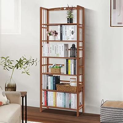 MoNiBloom Bamboo 5 Shelves Modern Bookcase, Books Toys Display Bookshelf, Brown, for Home