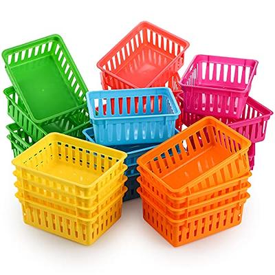 WUWEOT 9 Pack Plastic Storage Basket Bins Organizer, Cabinet and Shelf  Basket with Handle,10 L x 6.8 W x 5.5 H, 3 Colors