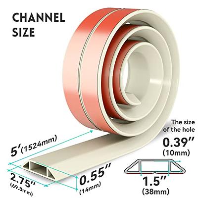 Floor Cable Cover, 4ft, White Wire Cover for Floor, Prevent Cable Trips &  Protect Wires, Floor Cord Cover - Cord Cavity - 0.39 (W) x 0.24 (H)