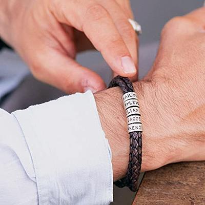 Navigator Braided Brown Leather Bracelet for Men with Custom Beads in  Silver - MYKA