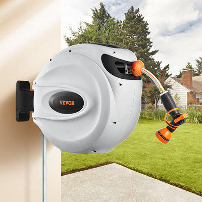 MYTOL Retractable Garden Hose Reel, 5/8 Inch x 82 ft + 6 ft Wall Mounted