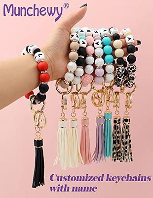 Silicone Beads Wristlet Key Rings Bracelet Keychain Tassels