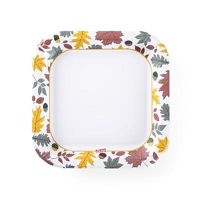 Glad Everyday Square Disposable Paper Plates with Falling Foliage Design, Small | Cut-Resistant, Microwavable Paper Plates for All Foods & Daily Use