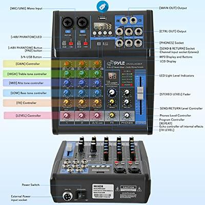  Pyle 3 Channel DJ Controller - USB Mixer Sound Audio Recording  Interface with XLR & 3.5 mm Microphone Jack, Line In RCA, Rechargeable  Battery, Mix Monitoring, For Professional/ Beginners - PAD15MXU : Musical  Instruments