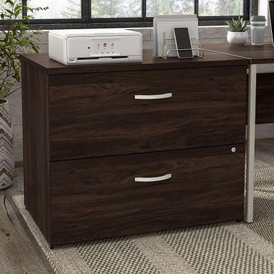 Bush Business Furniture Hybrid Office Storage Cabinet with Drawers and Shelves Black Walnut