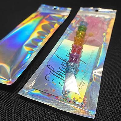 50pcs Holographic Foil Ziplock Bags 6x9 Inch, Resealable Mylar Sample Pouch  Gift Baggies For Packaging Candy Jewelry Lash Lip Gloss