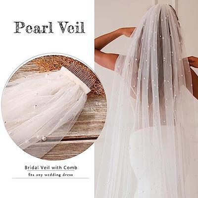 Ursumy Gorgeous Wedding Lace Veil Floral Long Cathedral Veils for Brides  Soft Tulle Bridal Veils with Comb 118 (Ivory)
