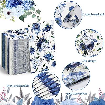 100 Pack Navy Blue Floral Napkins Disposable Hand Towels