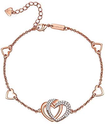 Beautiful Silver & Rose Gold with Love Heart Charm Bracelet