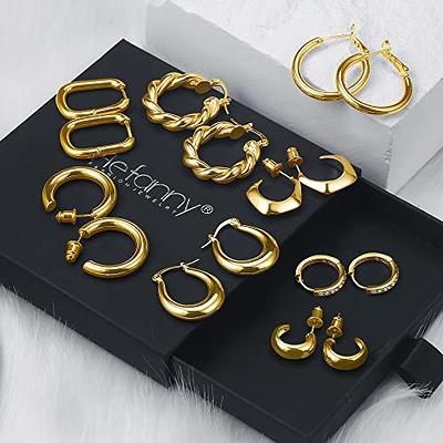 Wgoud Chunky Hoop Earrings Set 14K Gold Hoop Earrings for Women  Hypoallergenic, Thick Hoops Earring set, Twist Huggie Hoop Earring