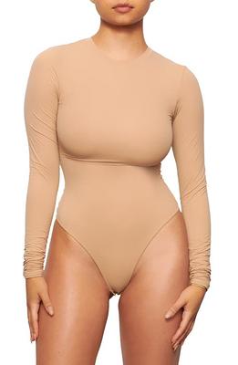 Skims Lined Long Sleeve Thong Bodysuit in Black