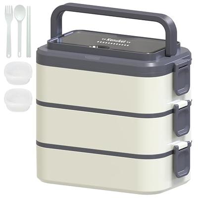 Eco Friendly Stackable Bento Box Lunch Box for Adults and Kids Dishwasher  and Microwave Safe 3 Dividers 