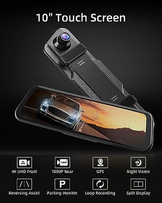 10'''' UHD 4K Touchscreen Mirror Dash Cam Backup Camera Front and 1080P  Rear View with GPS WiFi