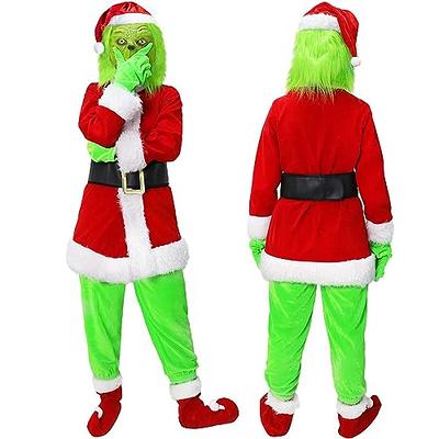 7PCS The Grinch Costume Adult Green Christmas Santa Xmas Cosplay Mask &  Outfit